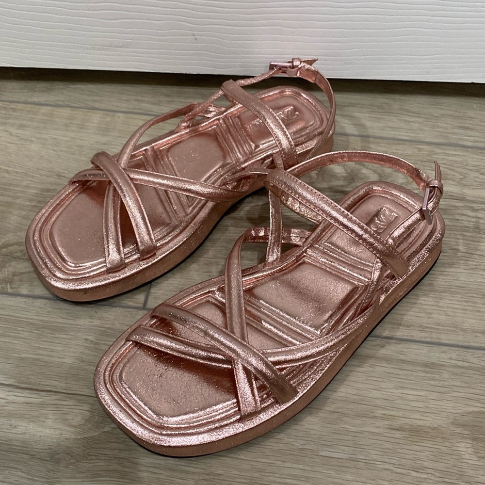 ZARA Girls Rose Gold Strappy Sandals Size 36